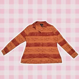 Wrangler Blues Retro Orange Western Cowboy and Horse Button Blouse Size Large